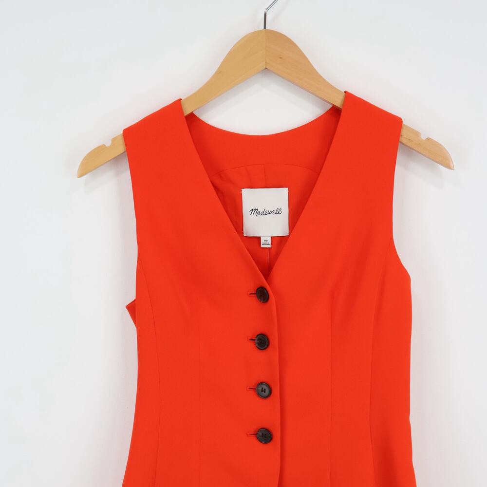 NWT Madewell Cutaway Long Button-Front Lined Vest Bright Flame Red Size 00 - Picture 5 of 9